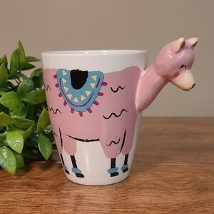 FUN Pink Llama Ceramic Mug with 3D Llama Head Handle